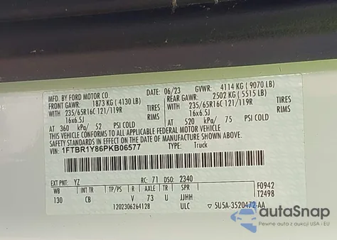 2023 Ford Transit-250 from USA, damaged, VIN 1FTBR1Y86PKB06577